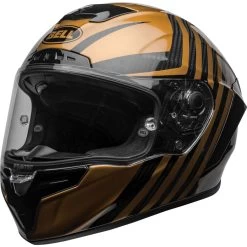 Bell Race Star Flex DLX Helmet - Gloss Black/Gold -Cycling Equipment Shop bell race star flex dlx street helmet matte gloss black gold front left clear shield 26836.1609350978