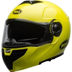 Bell SRT Modular Helmet - Transmit Gloss Hi-Viz -Cycling Equipment Shop bell srt modular street helmet transmit gloss hi viz clear shield front left 94829.1569251256