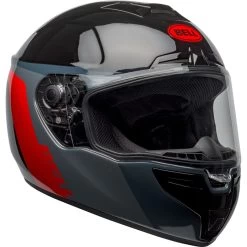 Bell SRT Helmet - Razor Gloss Black/Gray/Red -Cycling Equipment Shop bell srt street helmet razor gloss black gray red front right clear shield 72031.1611087266