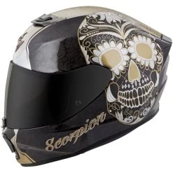Scorpion EXO-R420 Sugarskull Helmet - Black/Gold -Cycling Equipment Shop scorpion exo r420 sugarskull gold side 64492.1508934984
