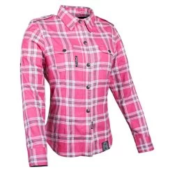 Speed And Strength Smokin Aces™ Women's Reinforced Moto Shirt -Cycling Equipment Shop speedandstrength wsmokinaces flannel motorcycle shirt pnk frnt3qt 2 68684.1434736838